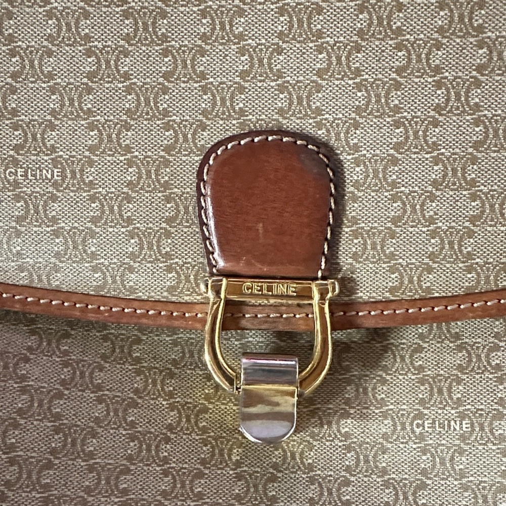 Vintage Celine Beige Canvas and Brown Leather Satchel - Picture 2 of 15